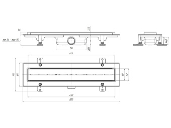 Трап линейный пластиковый АНИ Пласт TL1545M выпуск 40 мм решётка Киль матовая нержавеющая сталь 450 мм
