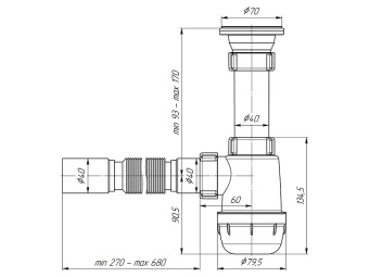 Сифон для мойки АНИ Пласт Грот A0105 1 1/2 дюйма 40 мм c гибкой трубой 40х40 мм