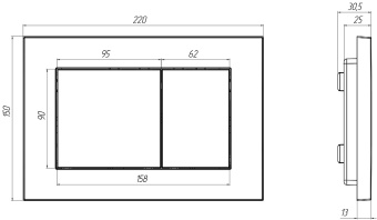 Клавиша АНИ пласт для системы скрытой установки унитаза прям. квадрат графит матовый WP1777