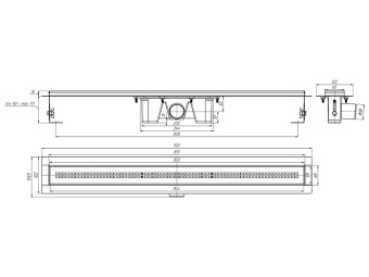 Трап линейный из нержавеющей стали АНИ Пласт TL2285M выпуск 50 мм решётка Риф матовая 850 мм
