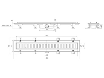 Трап линейный пластиковый АНИ Пласт TL1465M выпуск 40 мм решётка Бимс матовая нержавеющая сталь 650 мм
