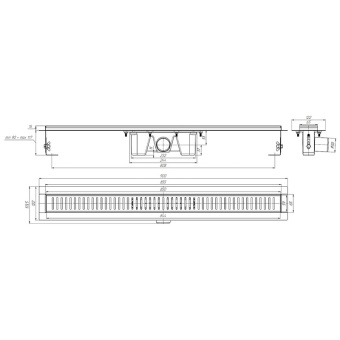 Трап линейный из нержавеющей стали АНИ Пласт TLZ2485G DN50 с комбинированным затвором глянцевой решёткой Бимс 850х65 мм