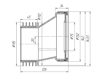 Эксцентрик жесткий 20 мм c выпуском 110 мм
