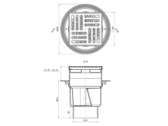 Трап для душа АНИ Пласт TQ1712 DN110 вертикальный регулируемый с сухим затвором и решёткой из нержавеющей стали 150х150 мм