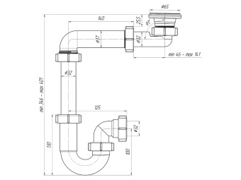 Сифон для раковины АНИ Пласт DB5000 смещенный 1 1/4 дюйма 32 мм