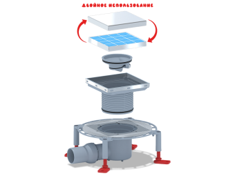 Трап для душа АНИ Пласт THQ5812 DN50 горизонтальный регулируемый с сухим затвором и решёткой из нержавеющей стали 150х150 мм под плитку