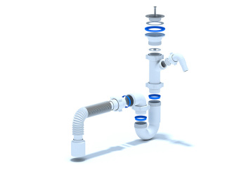 Сифон для мойки АНИ Пласт D1010 1 1/2 дюйма 40 мм прямоточный с отводом для стиральной машины и гибкой трубой 40х50 мм