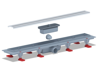 Трап линейный пластиковый АНИ Пласт TL1265M выпуск 40 мм решётка Риф матовая нержавеющая сталь 650 мм