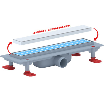 Трап линейный пластиковый АНИ Пласт TLQ1035 DN40 с сухим затвором и матовой решёткой под плитку МОЛ 350х62 мм