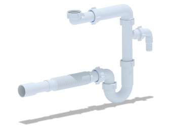 Сифон для раковины АНИ Пласт DB5325 1 1/4 дюйма 32 мм без выпуска с отводом для стиральной машины и гибкой трубой 32х32/40 мм