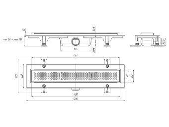Трап линейный пластиковый АНИ Пласт TL1645M выпуск 40 мм решётка Корн матовая нержавеющая сталь 450 мм