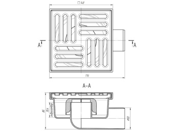 Трап для душа АНИ Пласт TA5112 горизонтальный нерегулируемый с выпуском 50 мм и решеткой из нержавеющей стали 150х150 мм
