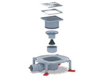 Трап для душа АНИ Пласт TVZ5614M DN50 горизонтальный регулируемый с комбинированным затвором, решёткой и обрешеткой из нержавеющей стали 120х120 мм