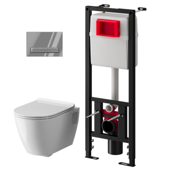 Набор инсталляции 40 см АНИ Пласт WN4 G1411G Art с безободковым унитазом, с сиденьем микролифт, хром глянец клавишей WPG1411G