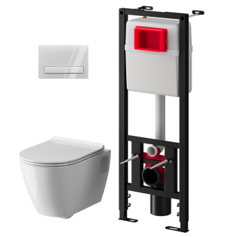 Набор инсталляции 40 см АНИ Пласт WN4 G1400G Art с безободковым унитазом, с сиденьем микролифт, белый глянец клавишей WPG1400G
