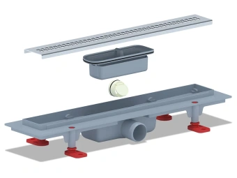 Трап линейный пластиковый АНИ Пласт TL1245M выпуск 40 мм решётка Риф матовая нержавеющая сталь 450 мм