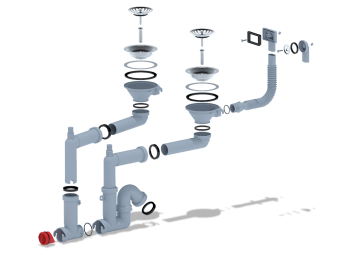 Cифон для мойки АНИ Пласт F серия F3545S 1 1/2 дюйма 40 мм двойной с гибким переливом и отводом для стиральной машины
