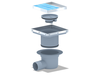 Трап для душа АНИ Пласт TQ5812 DN50 горизонтальный регулируемый с сухим затвором и решёткой из нержавеющей стали 150х150 мм под плитку