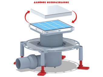 Трап горизонтальный регулируемый АНИ Пласт THA5812 выпуск 50 мм с решеткой из нержавеющей стали 150х150 мм под плитку