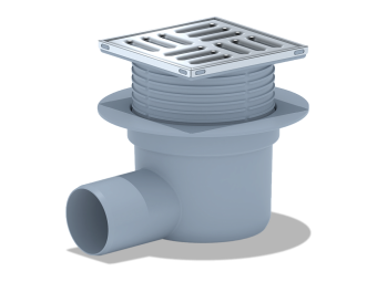 Трап горизонтальный регулируемый АНИ Пласт TA5602 выпуск 50 мм с решеткой из нержавеющей стали 100х100 мм