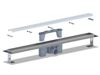 Трап линейный из нержавеющей стали АНИ Пласт TL2185M выпуск 50 мм решётка Штиль матовая 850 мм
