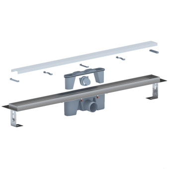 Трап линейный из нержавеющей стали АНИ Пласт TLZ2185M DN50 с комбинированным затвором матовой решёткой Штиль 850х65 мм