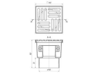 Трап для душа АНИ Пласт TQ1212 DN110 вертикальный нерегулируемый с сухим затвором и решёткой из нержавеющей стали 150х150 мм