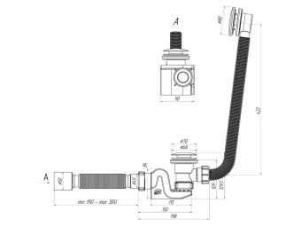Сифон для ванны АНИ Пласт Бриг EC655G 1 1/2 дюйма 40 мм клик-клак гриб с переливом и гибкой трубой 40х50 мм