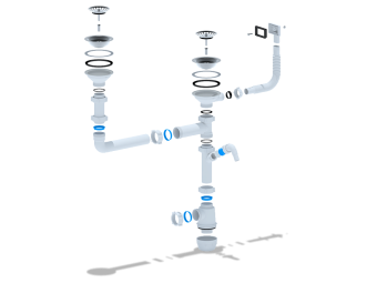 Сифон для мойки АНИ Пласт Грот A7700S 3 1/2 дюйма 40 мм двойной разноуровневый с гибким переливом и отводом для стиральной машины