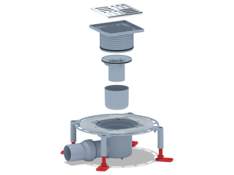 Трап горизонтальный регулируемый АНИ Пласт THA5614 выпуск 50 мм с решеткой из нержавеющей стали 120х120 мм