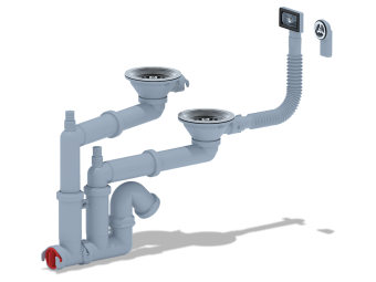 Cифон для мойки АНИ Пласт F серия F3545S 1 1/2 дюйма 40 мм двойной с гибким переливом и отводом для стиральной машины
