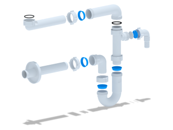 Сифон для раковины АНИ Пласт DB5323 1 1/4 дюйма 32 мм без выпуска с отводом для стиральной машины и прямой трубой 32 мм