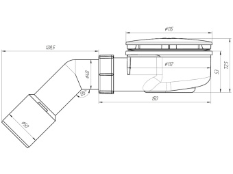Сифон для душевого поддона АНИ Пласт E351VAL 1 1/2 дюйма 90 мм высота 55 мм вальцовка с переходной трубой 45 градусов 40х50 мм
