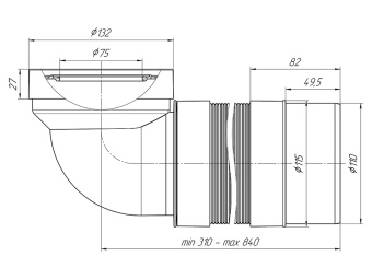 Удлинитель гибкий для унитаза АНИ Пласт K722R угол 90 градусов выпуск 110 мм 310-840 мм