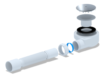 Сифон для душевого поддона АНИ Пласт Е555С с гибкой трубой 375х40/50 мм 1 1/2 дюйма 60 мм хром