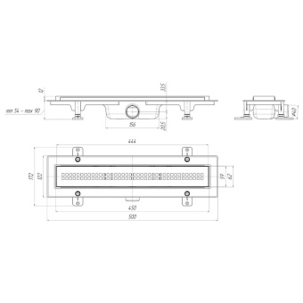 Трап линейный пластиковый АНИ Пласт TLQ1245G DN40 с сухим затвором и глянцевой решёткой Риф 450х62 мм
