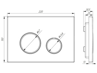 Клавиша АНИ Пласт для системы скрытой установки унитаза черная матовая, обод хром, клавиша черный матовый WP2313