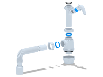 Сифон для мойки АНИ Пласт Грот A1030 1 1/2 дюйма 40 мм с отводом для стиральной машины без выпуска с гибкой трубой 40х50 мм