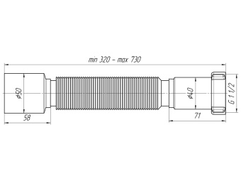 Гибкая труба АНИ Пласт K105 с гайкой 1 1/2 дюйма 50х320-730 мм