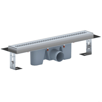 Трап линейный из нержавеющей стали АНИ Пласт TLZ2245M DN50 с комбинированным затвором матовой решёткой Риф 450х65 мм