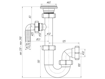 Сифон для раковины АНИ Пласт DB1300 1 1/4 дюйма 32 мм прямоточный с отводом для стиральной машины