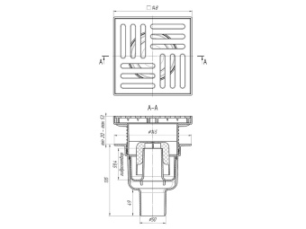 Трап вертикальный регулируемый АНИ Пласт TA5710 выпуск 50 мм с решеткой из пластика 150х150 мм