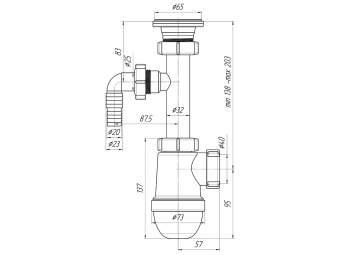 Сифон для раковины АНИ Пласт C1300 1 1/4 дюйма 40 мм с отводом для стиральной машины