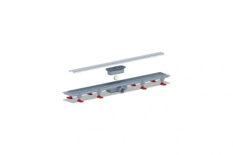 Трап линейный пластиковый АНИ Пласт TL1185M выпуск 40 мм решётка Штиль матовая нержавеющая сталь 850 мм