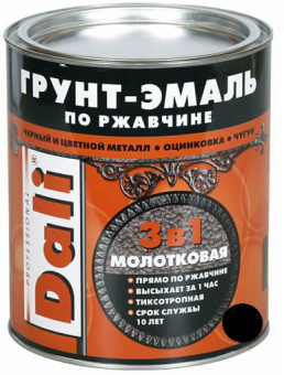 ГРУНТ- ЭМАЛЬ ПО РЖАВЧИНЕ "DALI"  3 В 1 МОЛОТКОВАЯ ЧЕРНАЯ  2Л