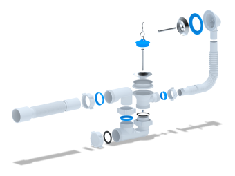 Сифон для ванны АНИ Пласт E255 1 1/2 дюйма регулируемый с переливом и гибкой трубой 40х50 мм