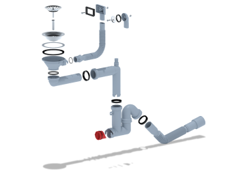 Cифон для мойки АНИ Пласт F серия F5345SA15 3 1/2 дюйма 40 мм смещенный с гибким переливом с отводом для стиральной машины и гибкой трубой 40х40/50 мм
