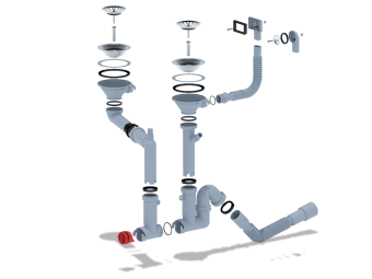 Cифон для мойки АНИ Пласт F серия F7500SA15 3 1/2 дюйма 40 мм двойной смещенный с гибким переливом и отводом для стиральной машины