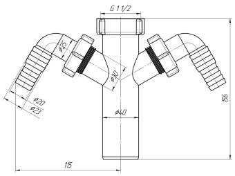 Отвод для стиральной и посудомоечной машины АНИ Пласт M145 двойной 1 1/2 дюйма х 40 мм