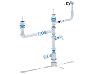Сифон для мойки АНИ Грот A7200S двойной смещенный с отводом для стиральной машины и гибким переливом 1 1/2 дюйма 40 мм